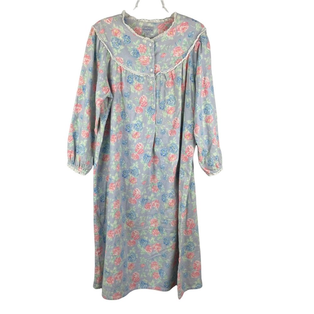 Vintage Lanz of Salzburg Nightgown Flannel Floral Blue